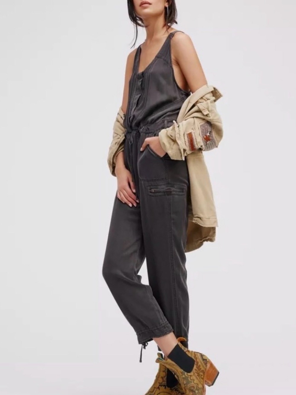 Free People Roaring Rayon Utilitarian Jumpsuit retail $148